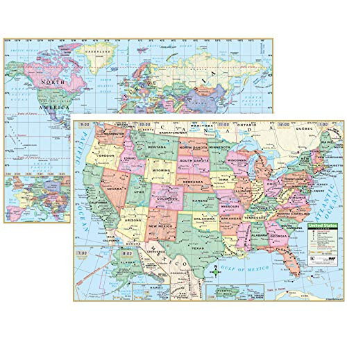 Kappa Map Group UNI12489BN United States and World Wall Map Combo  2 Maps Per Pack  3 Packs