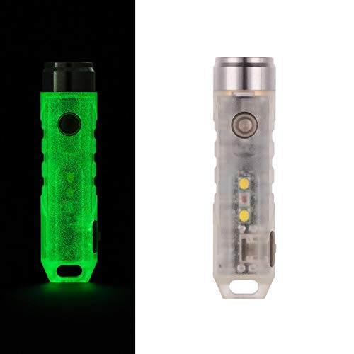 RovyVon A5 Upgraded Rechargeable Keychain Flashlight Cree XP-G3  650 Lumens  EDC Fluorescent Green  with Red Signal-White Sidelight