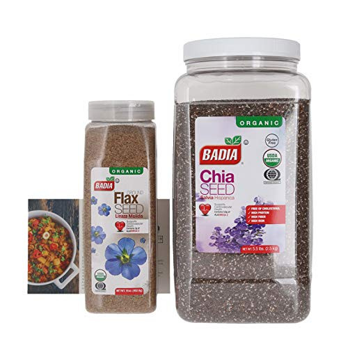 Badia Organic Ground Flax Seed and No Gluten Badia Organic Chia Seed Bundle Set of 2 with Premium Penguin Recipe Card   16 ounces of Ground Flax Seed   5-5 lbs of Chia Seeds