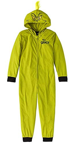 Child Girls Dr- Seuss The Grinch Stole Christmas One Piece Hooded Pajamas The Grinch -Green  Small 6