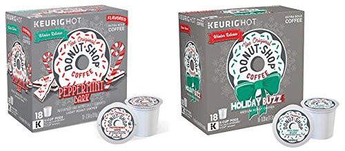 The Original Donut Shop Coffee Holiday Buzz and Peppermint Bark K-Cups Holiday Variety 2x18 Count Boxes