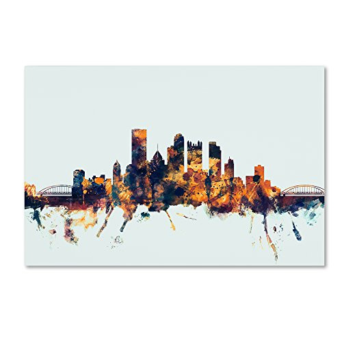 Trademark Fine Art Pittsburgh PA Skyline Blue by Michael Tompsett, 16x24-Inch Canvas Wall Art