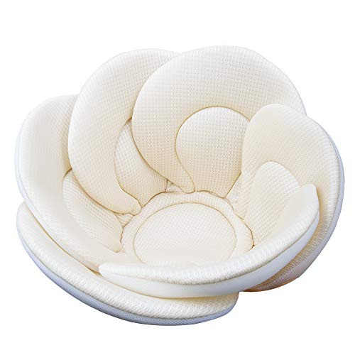 Baby Bath Cushion Sink Bather  Soft Quick Drying Bathtub Mat for Infant Bathing Tub Seat Support Machine Washable 6-Petal Flower Cream