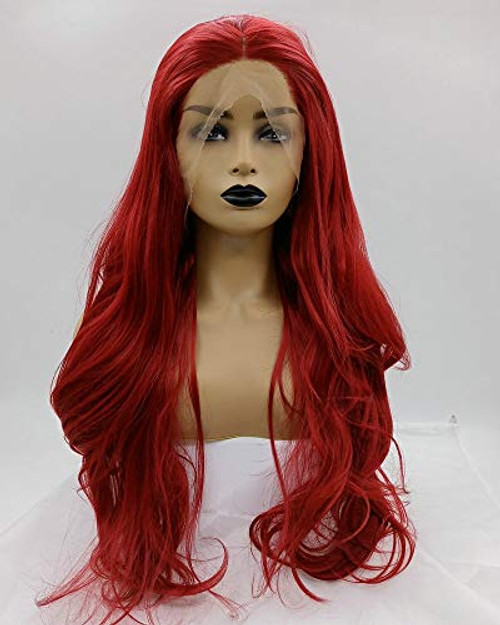 Mermaid Fire Red Lace Front Wig Natural Hairline Dark Red Synthetic Lace Front Wigs for Women Cosplay Party Festival Holidays Long Wavy Hair Glueless Cap Drag Queen Wigs 24 Mermaid Fire Red Lace Front Wig Natural Hairline Dark Red Synthetic Lace Front Wigs for Women Cosplay Party Festival Holidays Long Wavy Hair Glueless Cap Drag Queen Wigs 24