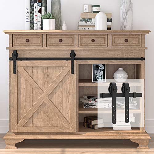 HomLux 4ft Single Cabinet Door Mini Barn Door Hardware Kits for Cabinet Doors - Smoothly and Quietly - Simple and Easy to Install J Shape Hangers