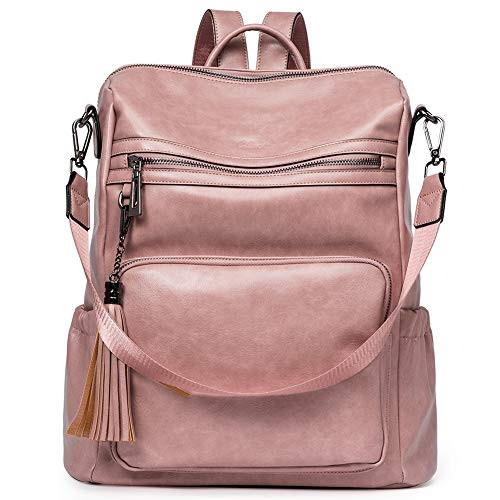 Backpack Purse for Women Fashion Two Toned Leather Designer Travel Large Ladies Shoulder Bags with Tassel pink Backpack Purse for Women Fashion Two Toned Leather Designer Travel Large Ladies Shoulder Bags with Tassel pink