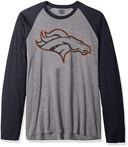 OTS NFL Denver Broncos Men s Triblend Raglan Tee  Distressed Iced  X-Large