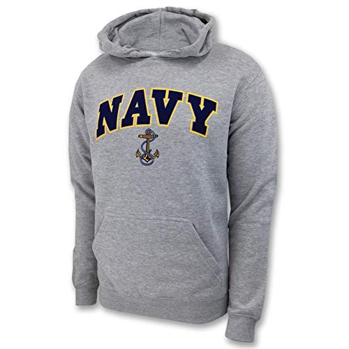 Armed Forces Gear Navy Arch Anchor Hooded Sweatshirt  Medium  Grey