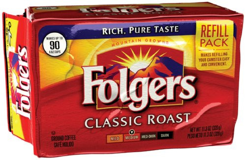 Folgers Classic Roast Ground Coffee, 11.3 Ounce Refill Packs (Pack of 6) Folgers Classic Roast Ground Coffee, 11.3 Ounce Refill Packs (Pack of 6)