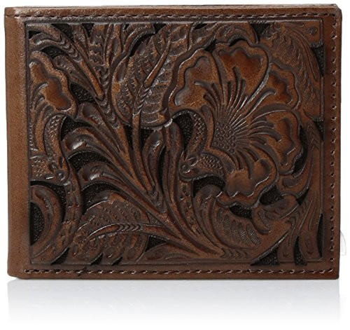 Ariat Men s Tonal Brown Floral Inlay Trifold Wallet  One Size
