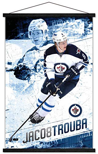 Trends International NHL Winnipeg Jets - Jacob Trouba 14 Wall Poster with Wooden Magnetic Frame  22-375  x 34   Premium Print and Black Hanger Bundle