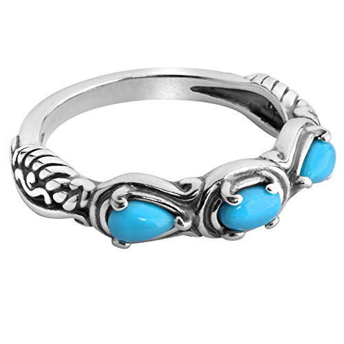 Carolyn Pollack Sterling Blue Turquoise Gemstone 3 Stone Ring Size 8