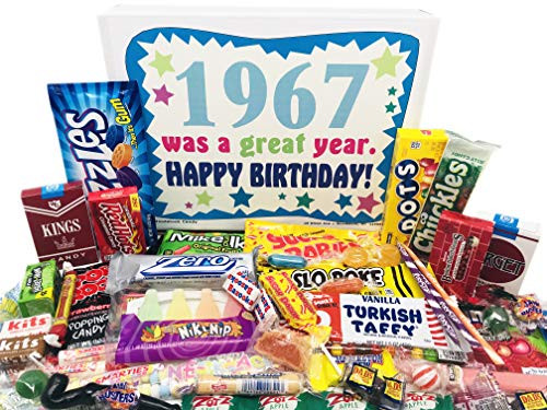 Woodstock Candy ~ 1967 Gifts- 53rd Birthday Gift Box Assortment of Nostalgic Retro Candy from Childhood for 53 Year Old Man or Woman Born 1967 Woodstock Candy ~ 1967 Gifts- 53rd Birthday Gift Box Assortment of Nostalgic Retro Candy from Childhood for 53 Year Old Man or Woman Born 1967