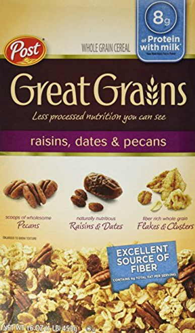 Post Great Grains Raisin Date Pecan Cereal 16oz Box Pack of 4 Post Great Grains Raisin Date Pecan Cereal 16oz Box Pack of 4