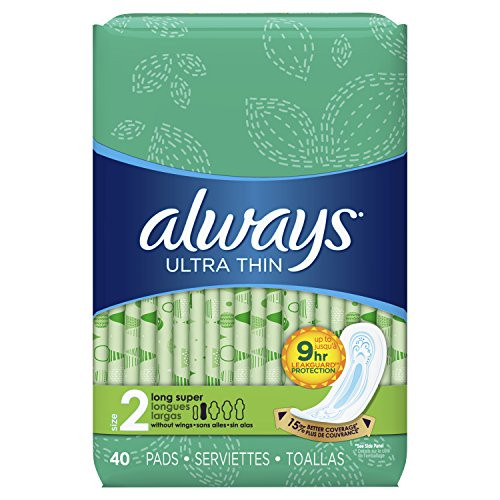 Always Ultra Thin Pads Without Wings  Unscented  Long Super 40 ea Pack of 4