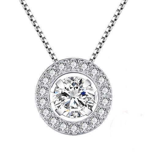 YL Round Halo Necklace Sterling Silver Dancing Diamond Solitaire Pendant Round Cubic Zirconia Jewelry for Women YL Round Halo Necklace Sterling Silver Dancing Diamond Solitaire Pendant Round Cubic Zirconia Jewelry for Women