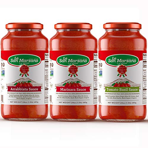 Tomato Sauce Variety 3 Pack - Marinara Tomato and Basil and Arrabbiata Sauce La San Marzano 100 Product of Italy 24 Ounce Jars 100 Genuine Ingredients With San Marzano Tomatoes Tomato Sauce Variety 3 Pack - Marinara Tomato and Basil and Arrabbiata Sauce La San Marzano 100 Product of Italy 24 Ounce Jars 100 Genuine Ingredients With San Marzano Tomatoes