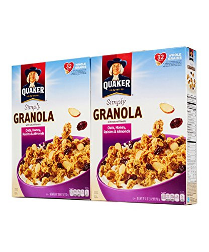 Quaker  Simply Granola  Oats Honey Raisins   Almonds Cereal  28oz Box Pack of 4