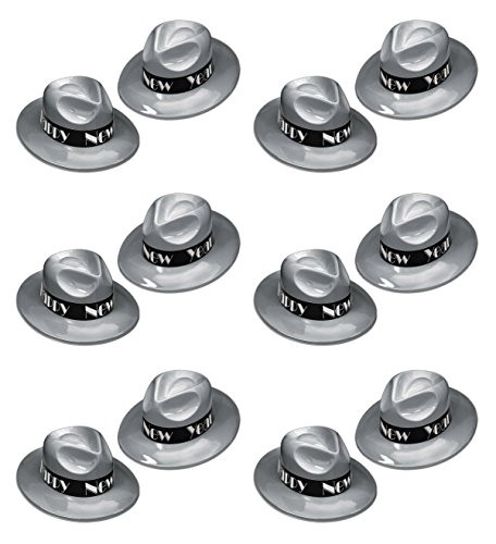 Beistle S88287-S25AZ12 12 Piece Swing Fedoras Silver/Black