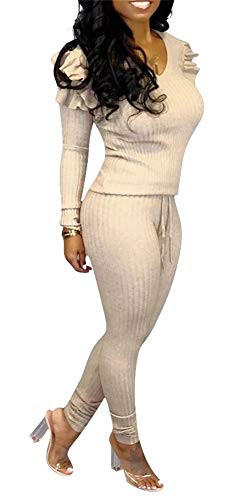 Molisry Womens Casual Rib-Knit Pullover Sweater Top   Long Pants Set 2 Piece Outfits Sweatsuits