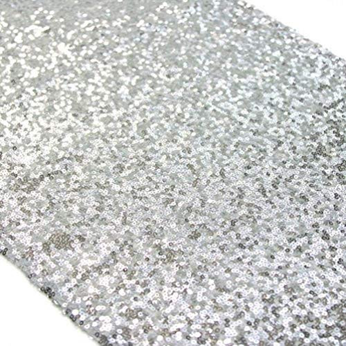 TRLYC 12x120-Inch Silver Sequin Table Runners Sparkly Metallic Silver Sequin Runners  Event Bridal Wedding Runners  Birthday Party  Dinner Party 5 Pieces