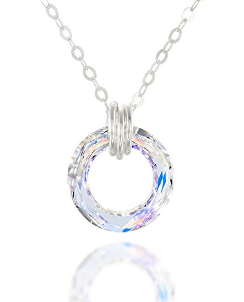 Stera Jewelry 925 Silver Necklace Made with Swarovski AB Crystal Circle Ring Pendant 18 4 Inches Stera Jewelry 925 Silver Necklace Made with Swarovski AB Crystal Circle Ring Pendant 18 4 Inches
