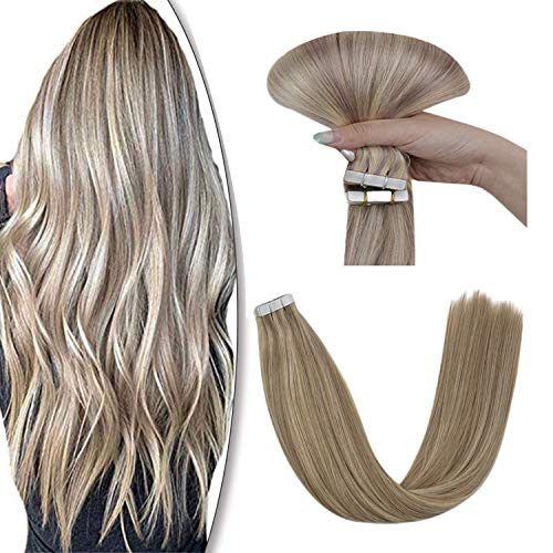 YoungSee Highlight Extensions Tape in Remy Human Hair 16 Inch 50g 20pcs Ash Blonde with Bleach Blonde Tape in Hair Extensions Real Hair for Women YoungSee Highlight Extensions Tape in Remy Human Hair 16 Inch 50g 20pcs Ash Blonde with Bleach Blonde Tape in Hair Extensions Real Hair for Women