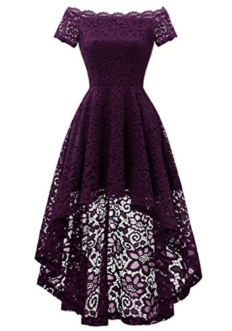 Dressystar Women s Lace Cocktail Dress Hi-Lo Off Shoulder Bridesmaid Swing Formal Party Dress 0042 Grape M