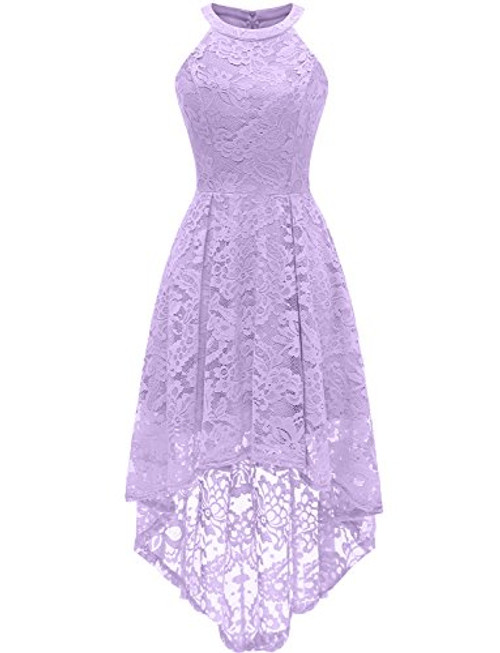 Dressystar 0028 Halter Floral Lace Cocktail Party Dress Hi-Lo Bridesmaid Dress Lavender XXXL