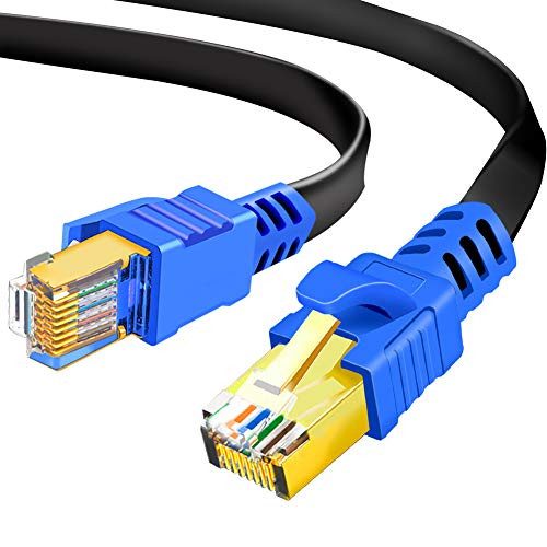 Flat Cat8 Ethernet Cable 100ft  Hanprmee 26AWG Cat 8 LAN Network Cable 40Gbps 2000Mhz High Speed Gigabit Professional Premium SFTP Internet Cable Compatible with Cat7-Cat5-Cat5e-Cat6-Cat6e