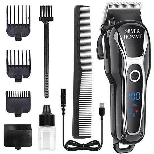 Silver Homme Hair Clippers for Men Professional Cordless Clippers for Hair Cutting Beard Trimmer Barbers Grooming Kit Rechargeable LED Display Silver Homme Hair Clippers for Men Professional Cordless Clippers for Hair Cutting Beard Trimmer Barbers Grooming Kit Rechargeable LED Display