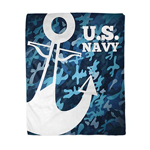 rouihot 60x80 Inches Flannel Throw Blanket Navy Anchor Military Emblem Blue Abstract America American Armed Home Decorative Warm Cozy Soft Blanket for Couch Sofa Bed