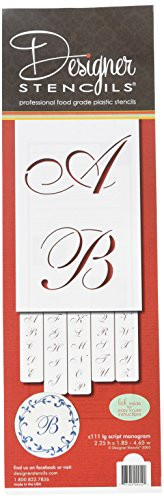 Designer Stencils C111 2.25 Inch Large Script Cake Stencil, Beige/semi-transparent