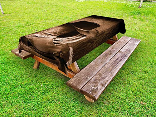 Ambesonne Western Outdoor Tablecloth  Wild West Themed Cowboy Hat and Old Ranching Rope on Wooden Display Rodeo Cowboy Style  Decorative Washable Picnic Table Cloth  58  X 104   Brown Ambesonne Western Outdoor Tablecloth  Wild West Themed Cowboy Hat and Old Ranching Rope on Wooden Display Rodeo Cowboy Style  Decorative Washable Picnic Table Cloth  58  X 104   Brown