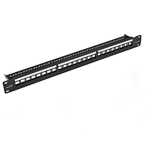 NavePoint 24-Port CAT5e UTP Patch Panel 1U with Keystones  RJ45 Ethernet  Black