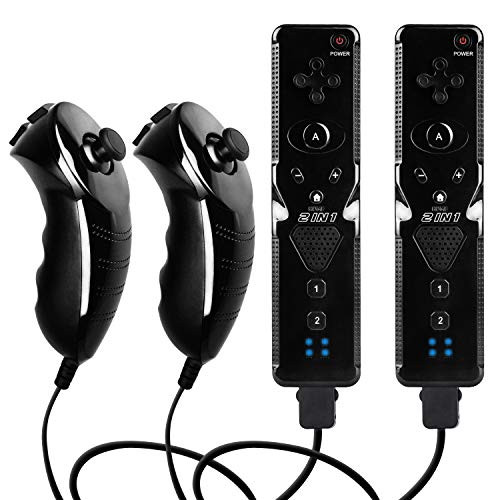 TechKen 2 Pack Wii Remote with Wii Motion Plus Inside   Shock Wii Nunchuk Controller   Compatible Nintendo Wii  Wii U
