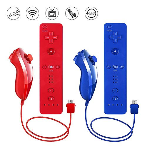 Lactivx 2 Packs Nunchuck and Wii Remote Controller with Silicone Case and Strap Compatible with Wii Wii U ConsoleRed and Deep Blue