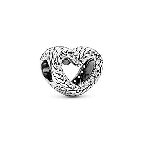 PANDORA Snake Chain Pattern Open Heart  Clear CZ 925 Sterling Silver Charm - 799100C01