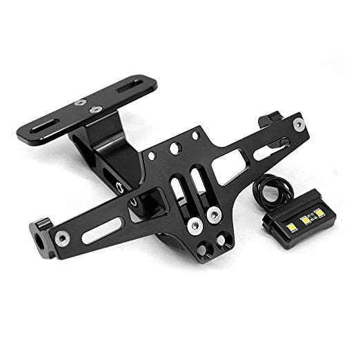 Universal Motorcycle License Plate Holder Fender Eliminator with Aluminium LED Tail Light for Kawasaki Z750 Z800 Z900 Z1000 Z300 Z250 GSXR 600 750 1000 Duke 125 200 250 390 690 - Black
