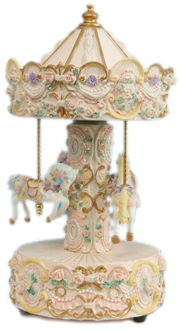 MusicBox Kingdom 14059 Beige Carousel Music Box Playing "For Elise"