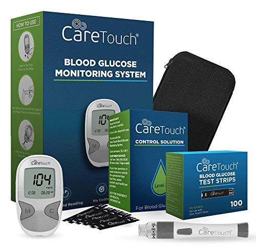 Care Touch Diabetes Testing Kit - Blood Glucose Monitor  100 Blood Glucose Test Strips  100 30-Gauge Lancets  Lancing Device  Battery  and Control Solution   for Blood Sugar Testing and Monitoring