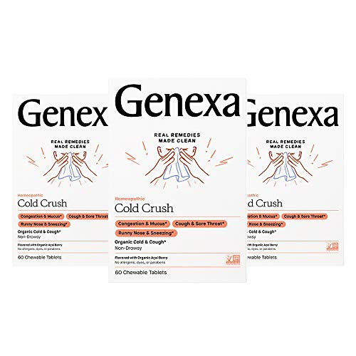 Genexa Cold Crush - 180 Tablets 3 Pack   Certified Organic   Non-GMO  Physician Formulated  Homeopathic   Cough   Cold Medicine