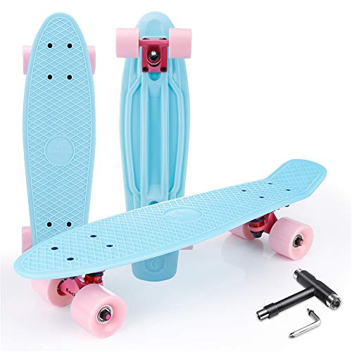 Aochis Blue Skateboard Board Deck 22 Inch Mini Cruiser Complete Skatebooards for Beginners Kids Girls Boys