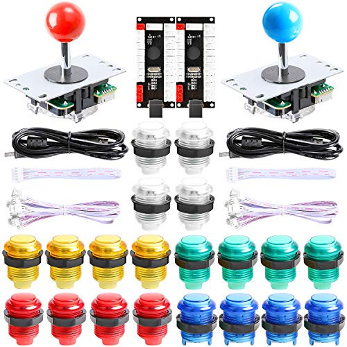 Easyget New Updated 2-Player LED DIY Arcade Kit 2X Zero Delay USB Encoder  2X Joystick  20x LED Arcade Buttons for PC  Windows  MAME  Raspberry Pi Arcade DIY 2-Player  Mixed Color Kit