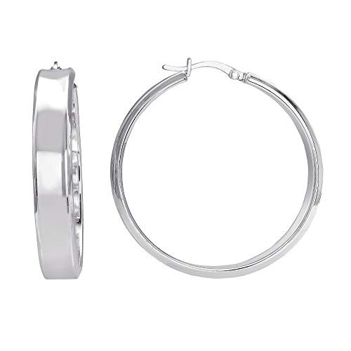 Ellen Tracy Sterling Silver Polished Concave Hoop Earrings