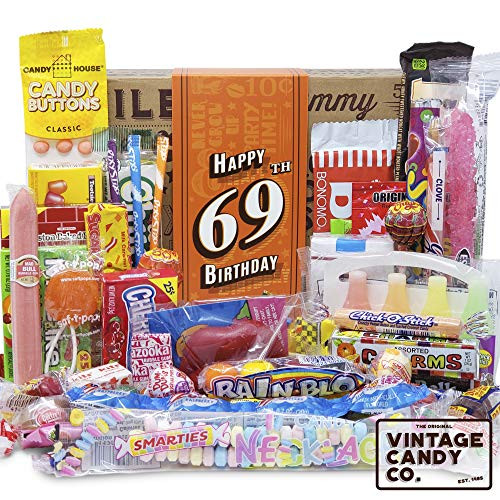 VINTAGE CANDY CO- 69TH BIRTHDAY RETRO CANDY GIFT BOX - 1951 Decade Childhood Nostalgia Candies - Fun Funny Gag Gift Basket - SIXTY NINTH Birthday - PERFECT For Man Or Woman Turning 69 Years Old