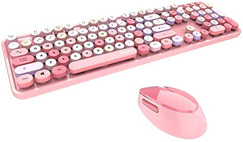 Mofii Wireless Keyboard and Mouse Combo 2-4G USB Multi-Color Cute Full Size Keyboard and Optical Mice Set for Computer Desktop PC Laptop Multicolor Pink