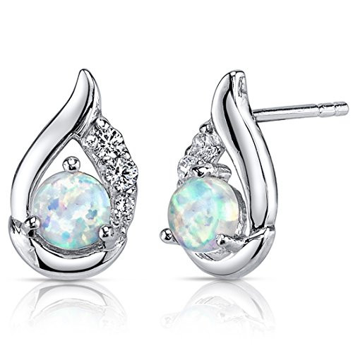 Created Opal Earrings Sterling Silver Round Cabochon 1-00 Carats