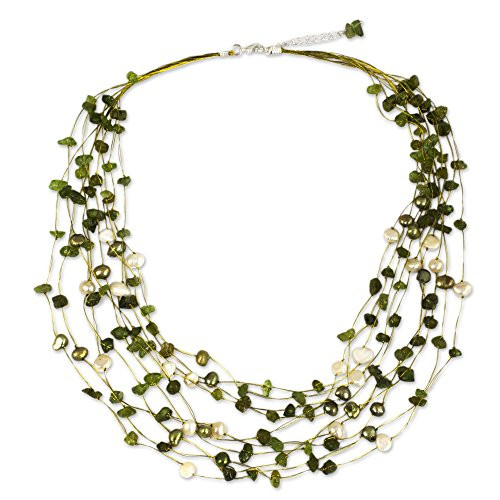NOVICA Peridot and Dyed Cultured Freshwater Pearl Strand Necklace 20 with 2 Extender Cool Shower NOVICA Peridot and Dyed Cultured Freshwater Pearl Strand Necklace 20 with 2 Extender Cool Shower