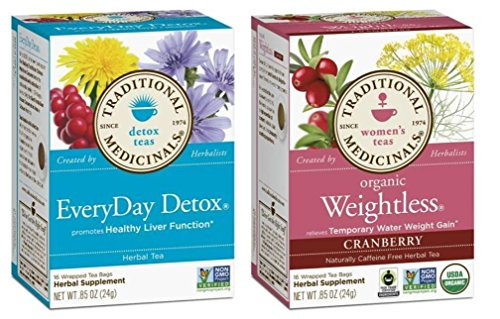 Traditional Medicinals Non-GMO Herbal Tea 2 Flavor Variety Bundle: (1) EveryDay Detox, and (1) Organic Weightless, 16 Bags Ea.